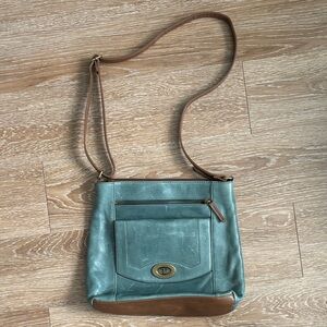 Tignanello large leather crossbody/shoulder bag, teal blue/green and brown